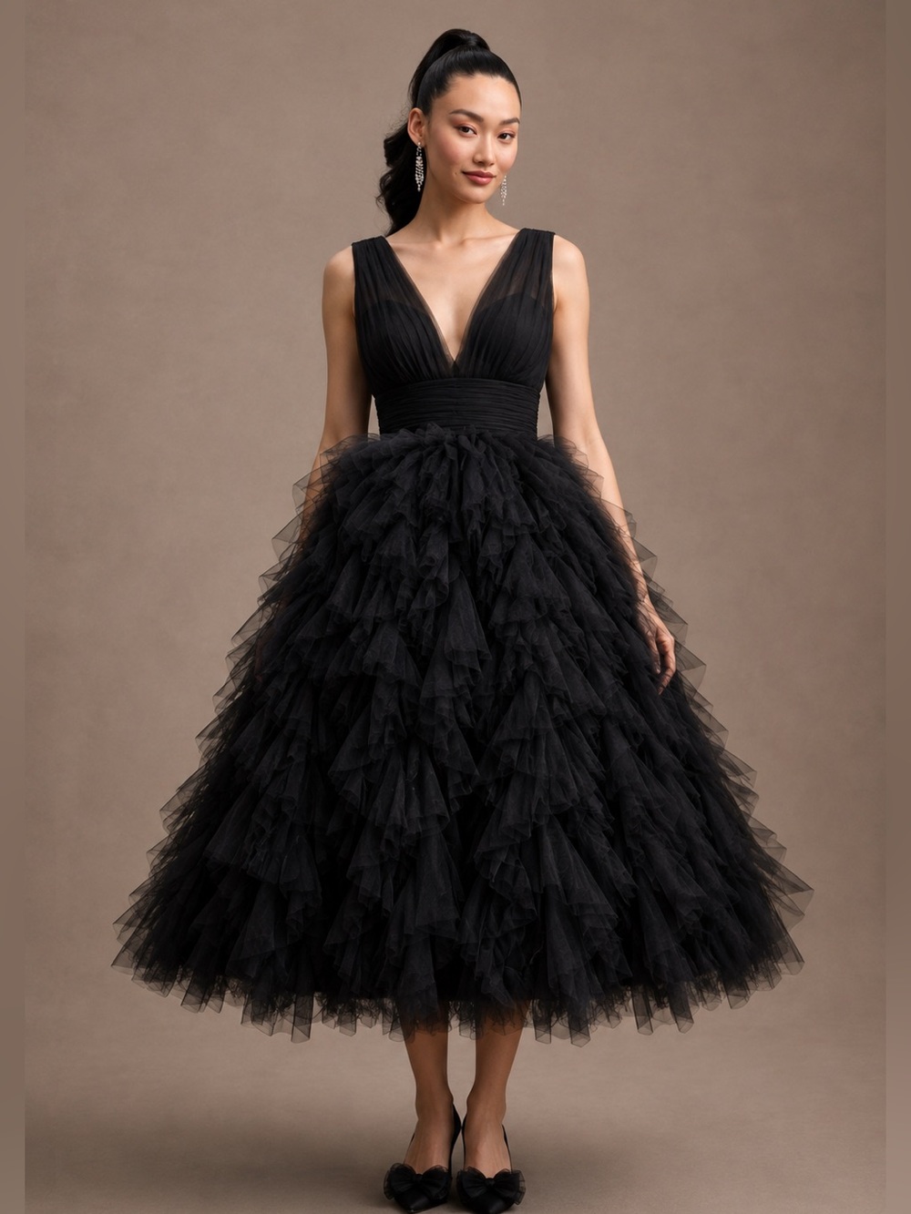 NWT Mac Duggal Tulle Ruffle A Line 20411 Midi Maxi Dress 4